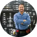 Professional photograph of a man working in a construction site